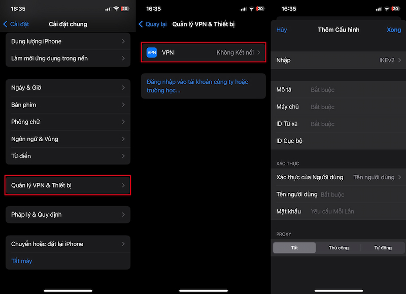 VPN Iphone thủ công